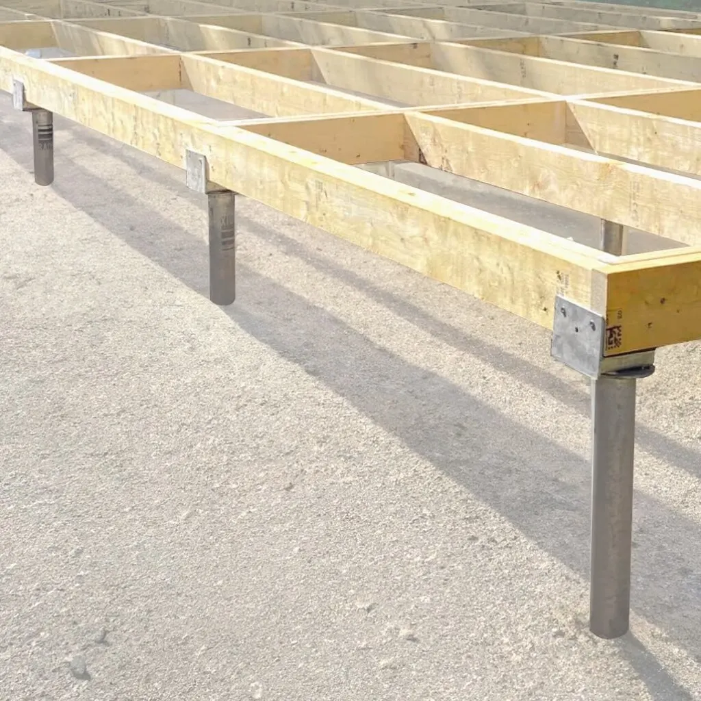 Visualisierung eines Holzrahmens mit Erdschrauben.