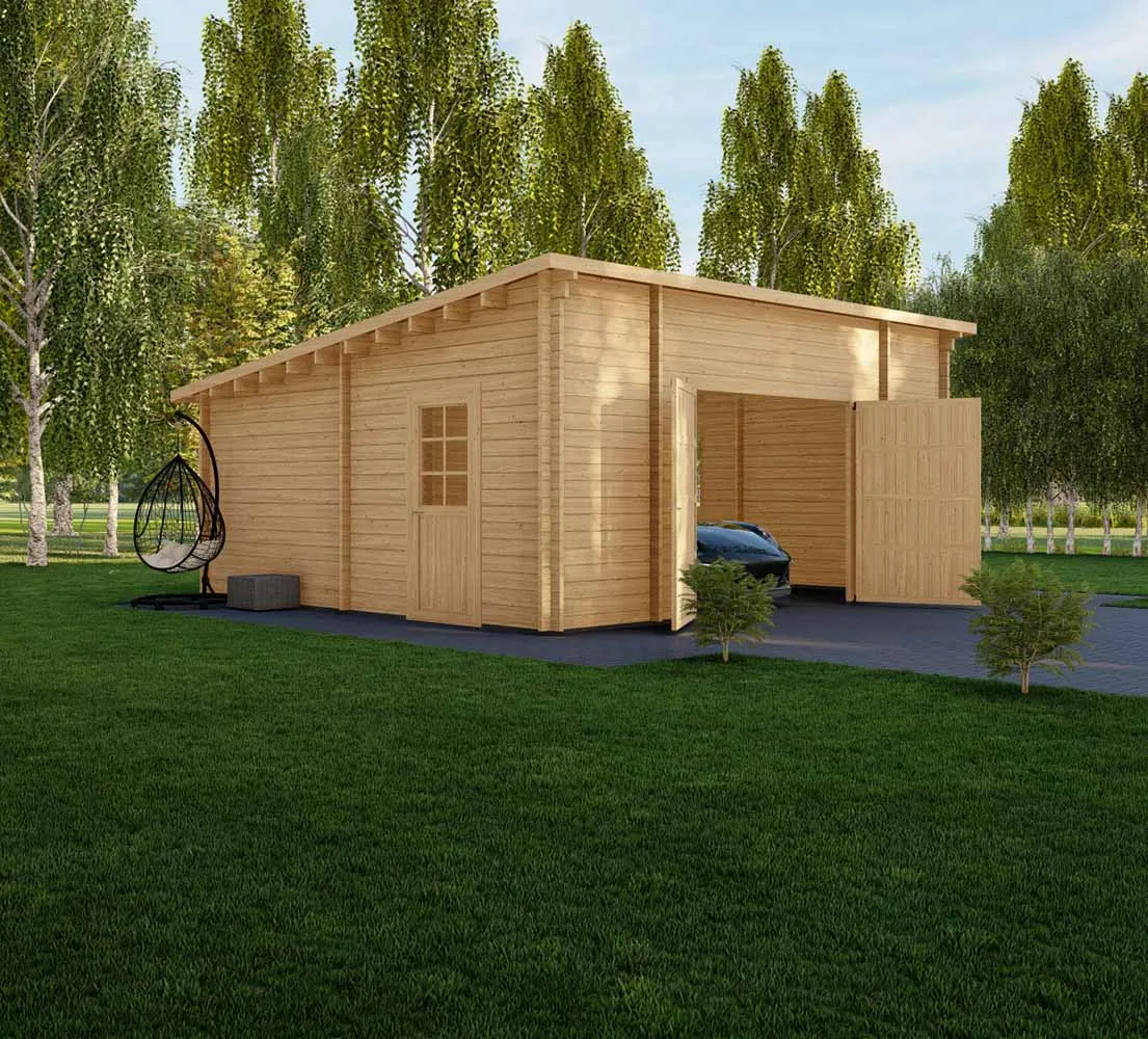 Holzgarage mit Pultdach Fagus, 6x6 m, BF 30 m2 mit Holztor