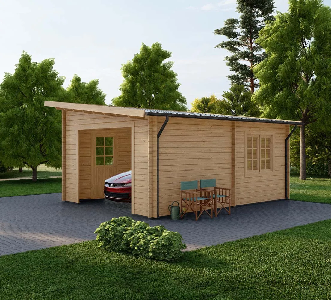 Holzgarage mit Pultdach Sorbus, 4x6 m, BF 20 m2 ohne Tor