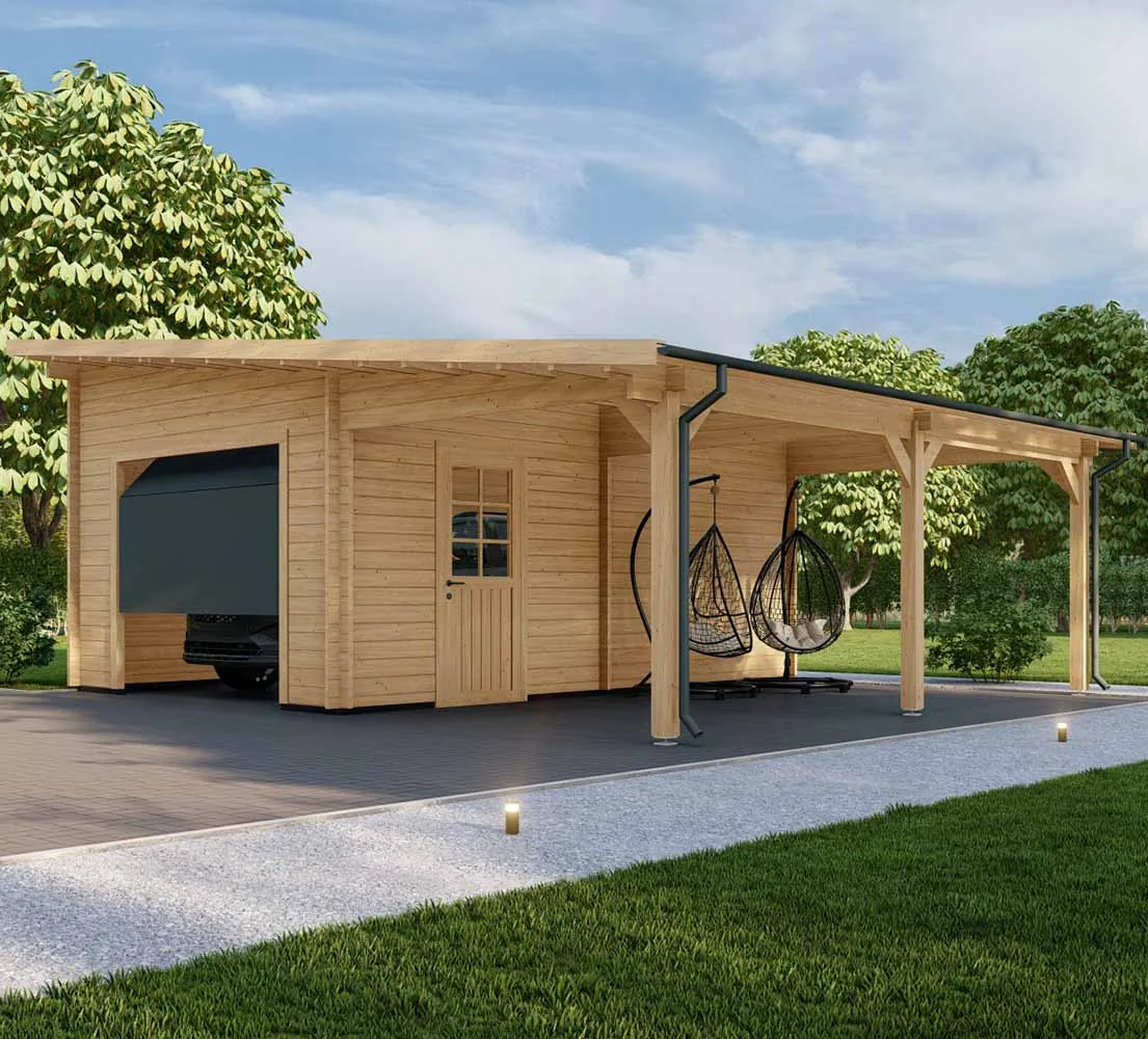 Holzgarage mit Carport Carpinus, 7x6 m, BF 40 m2 mit Sektionaltor
