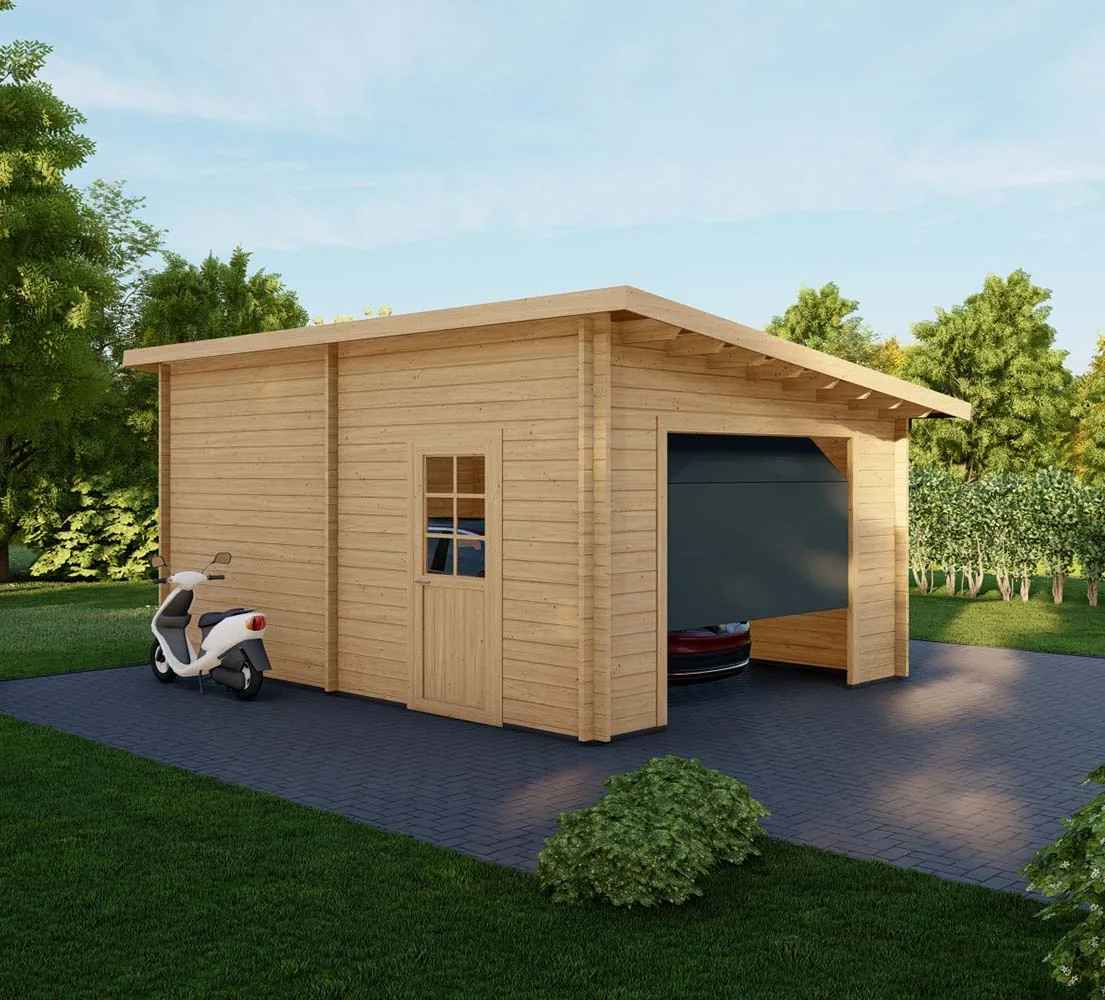 Holzgarage mit Pultdach Sorbus, 4x6 m, BF 20 m2 mit Sektionaltor