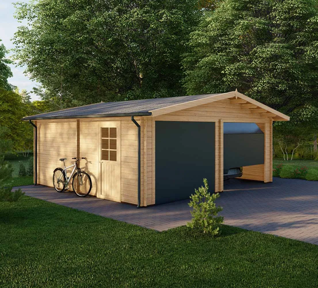Doppelgarage aus Holz Larix V2, 6x6 m, BF 30 m2 mit Sektionaltoren