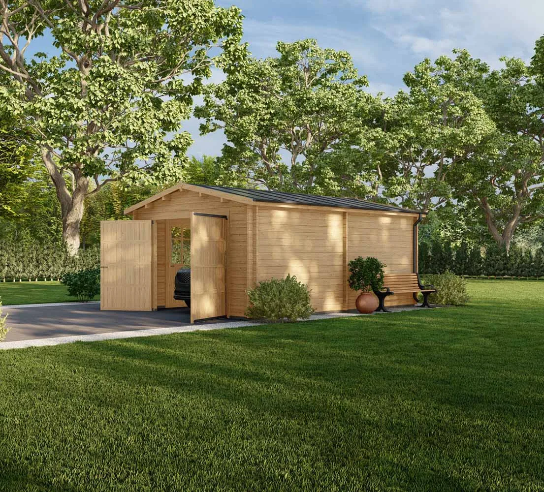 Blockbohlengarage Acanthus, 4x6 m, BF 20 m2 mit Holztor