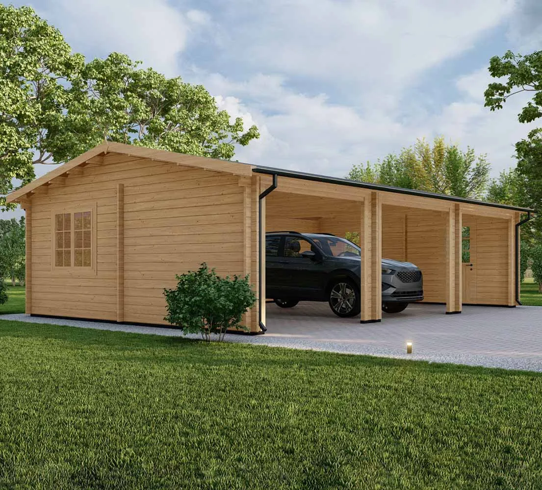 Dreifachgarage aus Holz Picea, 9x6 m, BF 50 m2 ohne Tore