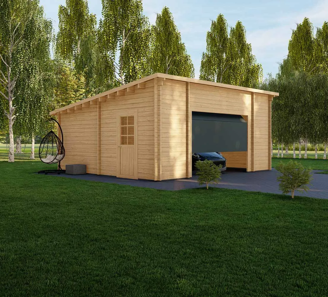 Holzgarage mit Pultdach Fagus V3, 6x6 m, BF 30 m2 mit Sektionaltor