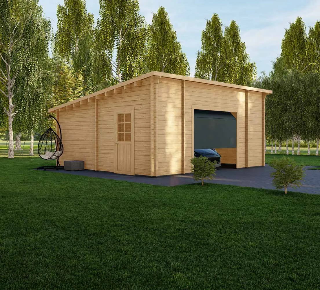 Holzgarage mit Pultdach Fagus, 6x6 m, BF 30 m2 mit Sektionaltor
