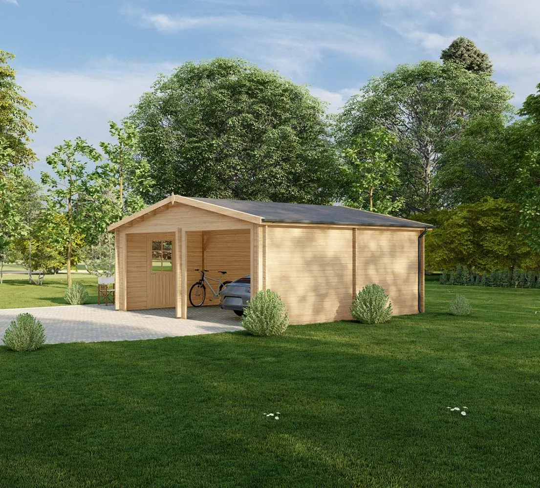 Blockbohlengarage Malus, 6x5 m, BF 29 m2 ohne Tore