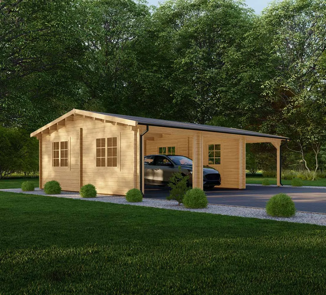 Holzgarage mit Carport Prunus, 9x6 m, BF 50 m2 ohne Tore