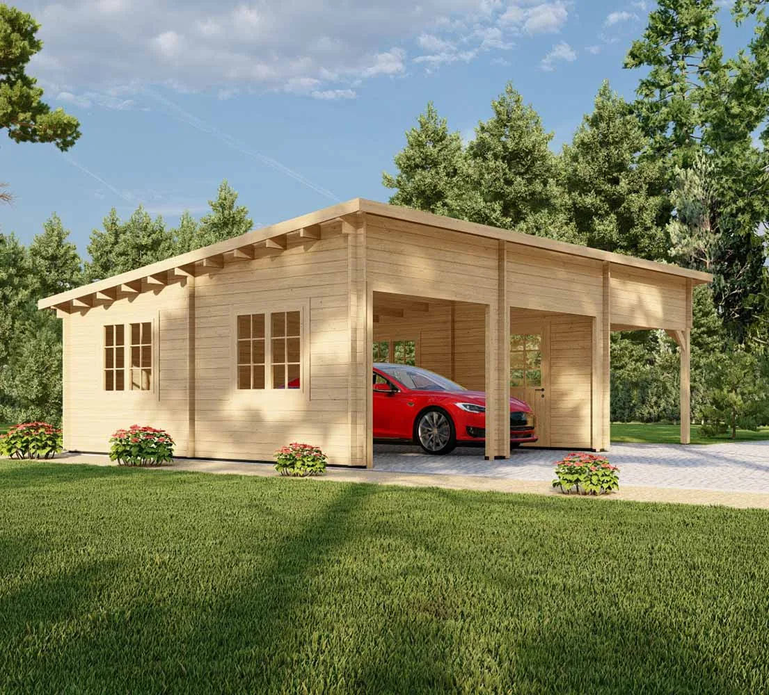 Holzgarage mit Carport Platanus, 9x6 m, BF 50 m2 ohne Tore