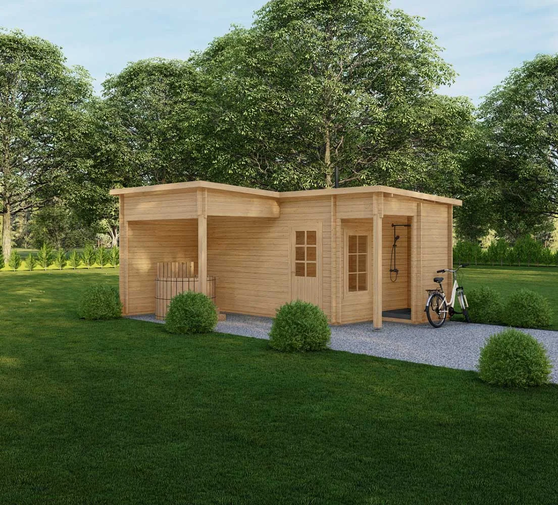  Außensauna mit Dusche Juniperus, 6x5 m, BF 22m2