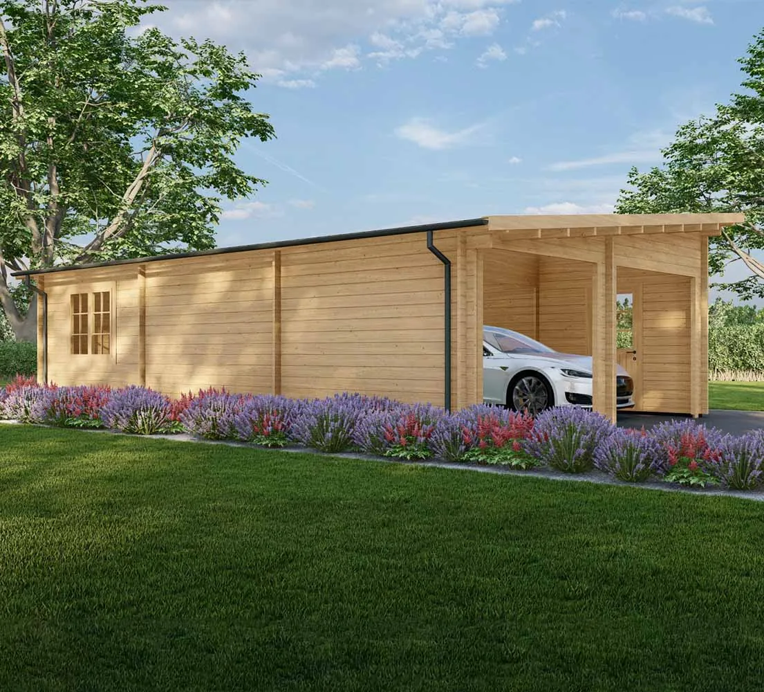 Blockbohlengarage Populus, 6x9 m, BF 50 m2 ohne Tore