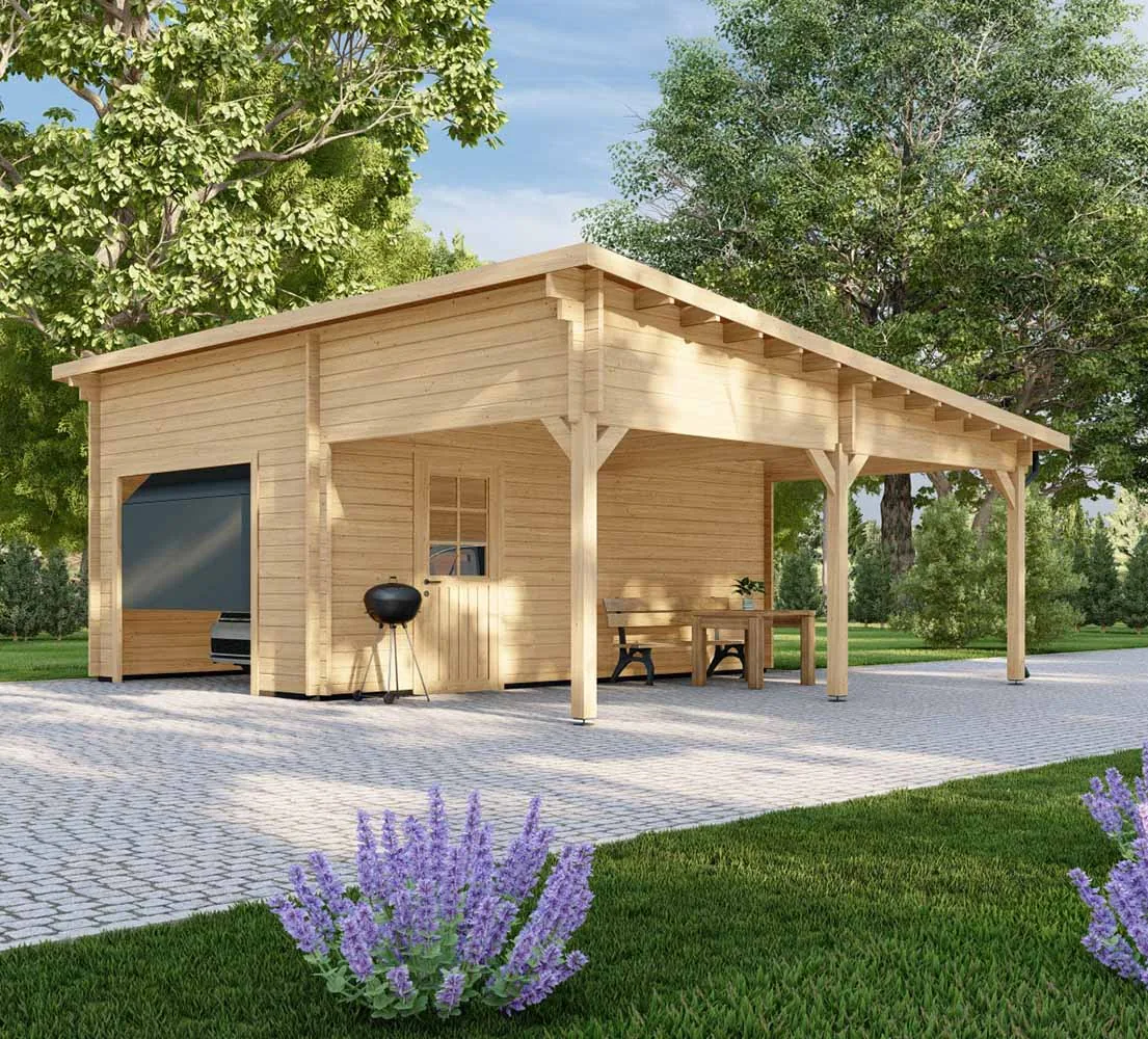 Holzgarage mit Carport Ulmus, 7x6 m, BF 40 m2 mit Sektionaltor