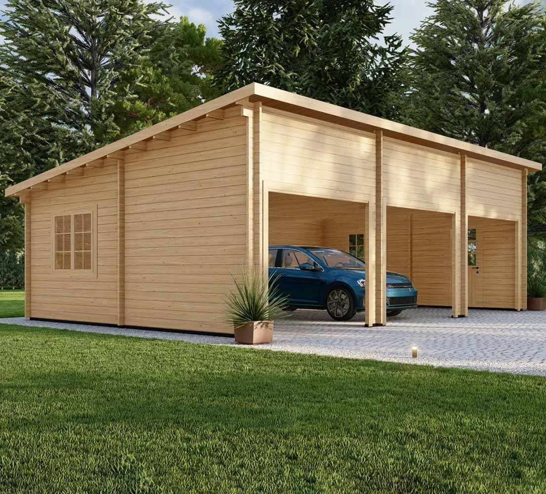 Dreifachgarage aus Holz Pinus, 9x6 m, BF 50 m2 ohne Tore