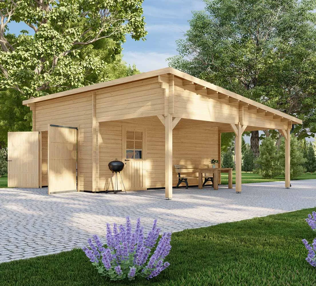 Holzgarage mit Carport Ulmus, 7x6 m, BF 40 m2 mit Holztor