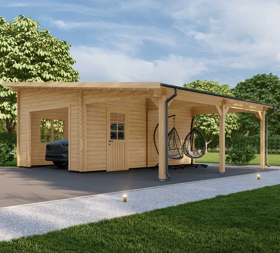 Holzgarage mit Carport Carpinus, 7x6 m, BF 40 m2 ohne Tor