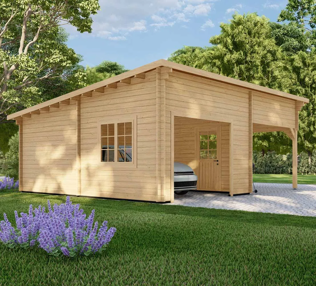 Holzgarage mit Carport Ulmus, 7x6 m, BF 40 m2 ohne Tor