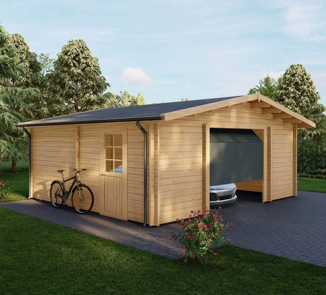 Holzgarage mit Satteldach Larix, 6x6 m, BF 30 m2 mit Sektionaltor
