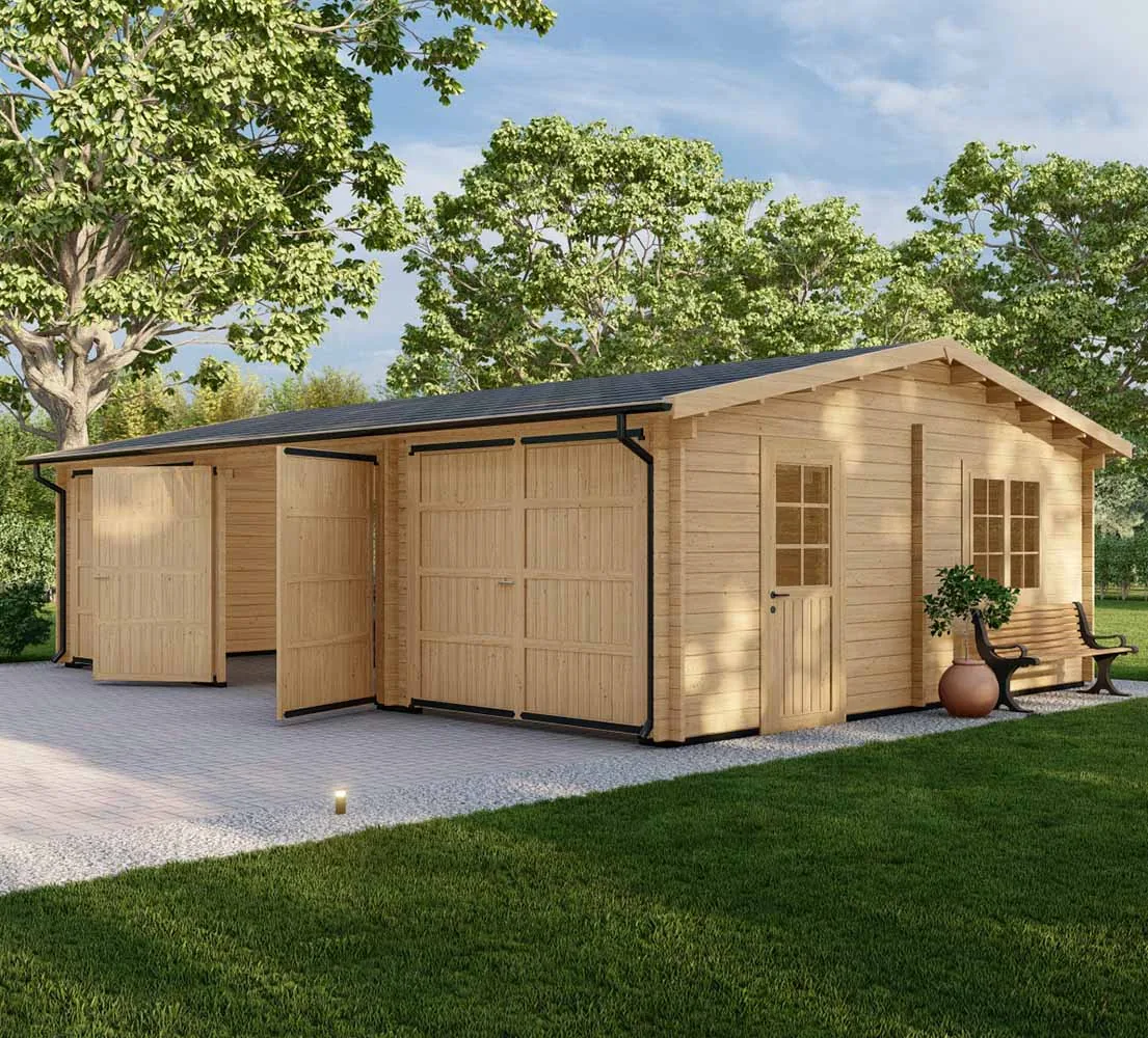 Dreifachgarage aus Holz Picea, 9x6 m, BF 50 m2 mit Holztoren