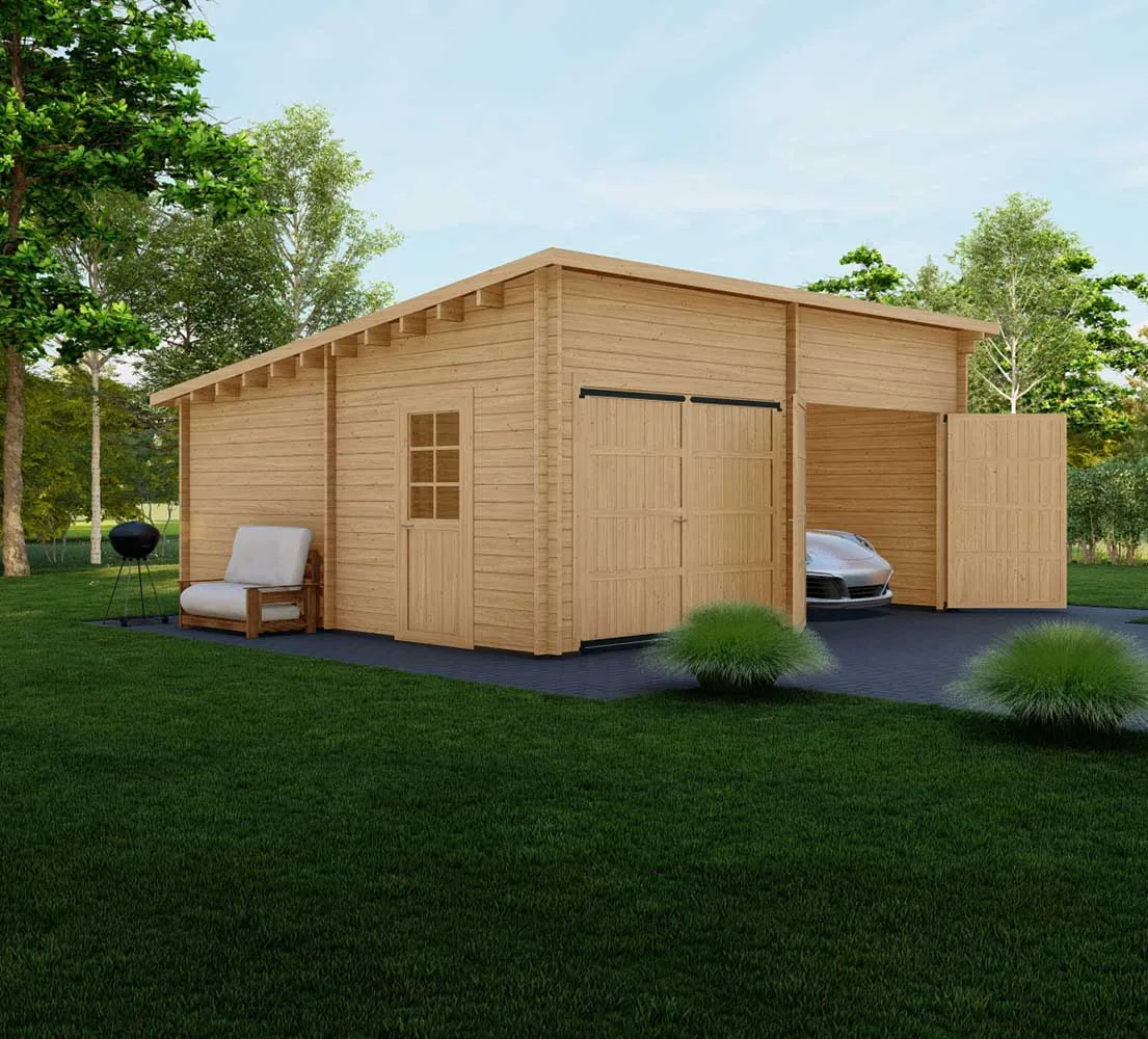 Doppelgarage aus Holz Fagus V2, 6x6 m, BF 30 m2 mit Holztoren