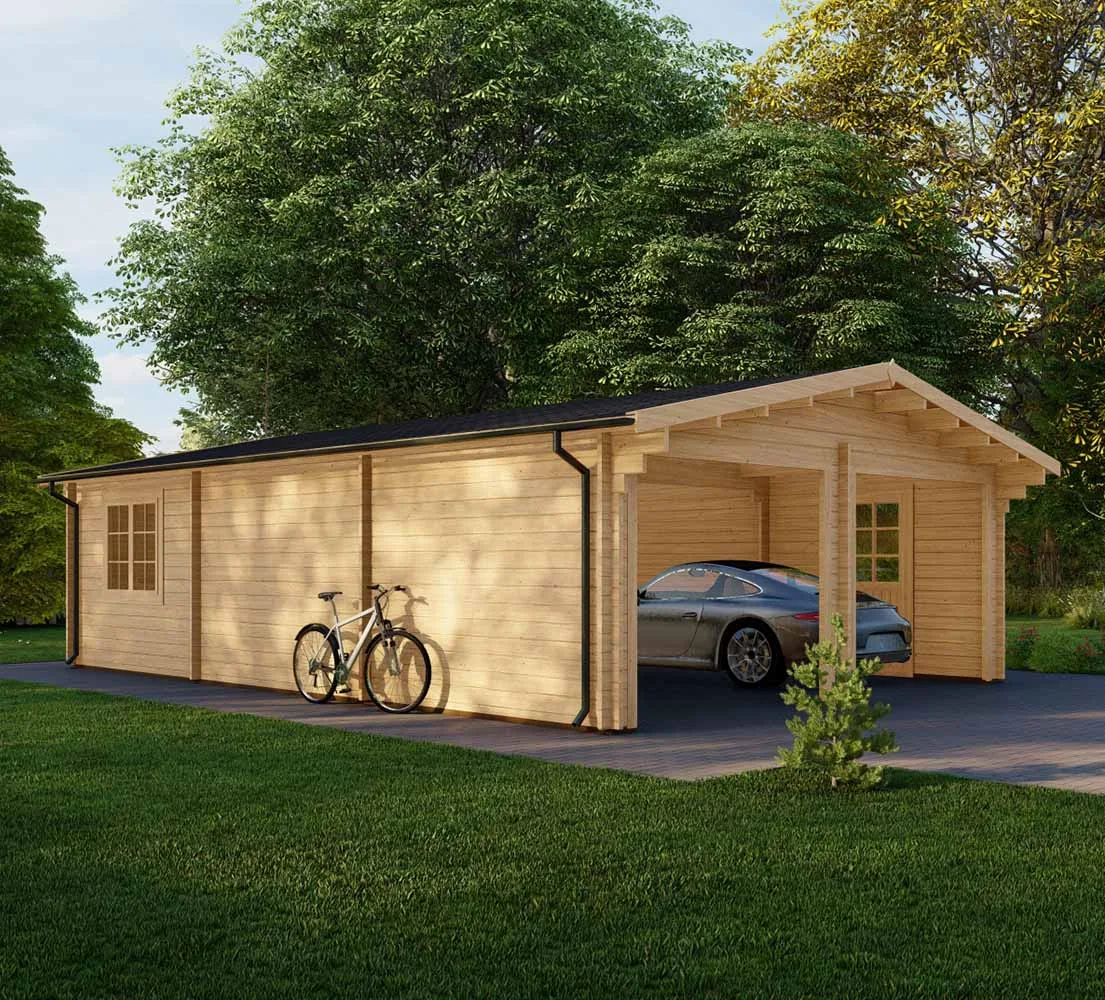 Blockbohlengarage Laurus, 6x9 m, BF 50 m2 ohne Tore