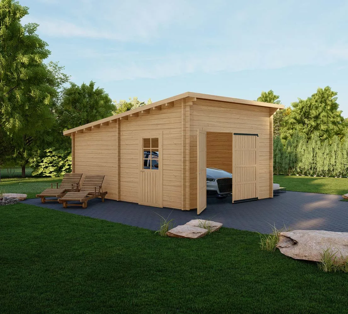 Holzgarage mit Pultdach Tilia, 4x6 m, BF 20 m2 mit Holztor