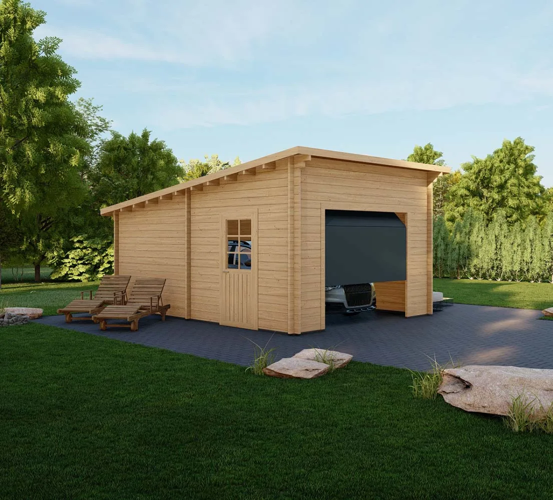 Holzgarage mit Pultdach Tilia, 4x6 m, BF 20 m2 mit Sektionaltor